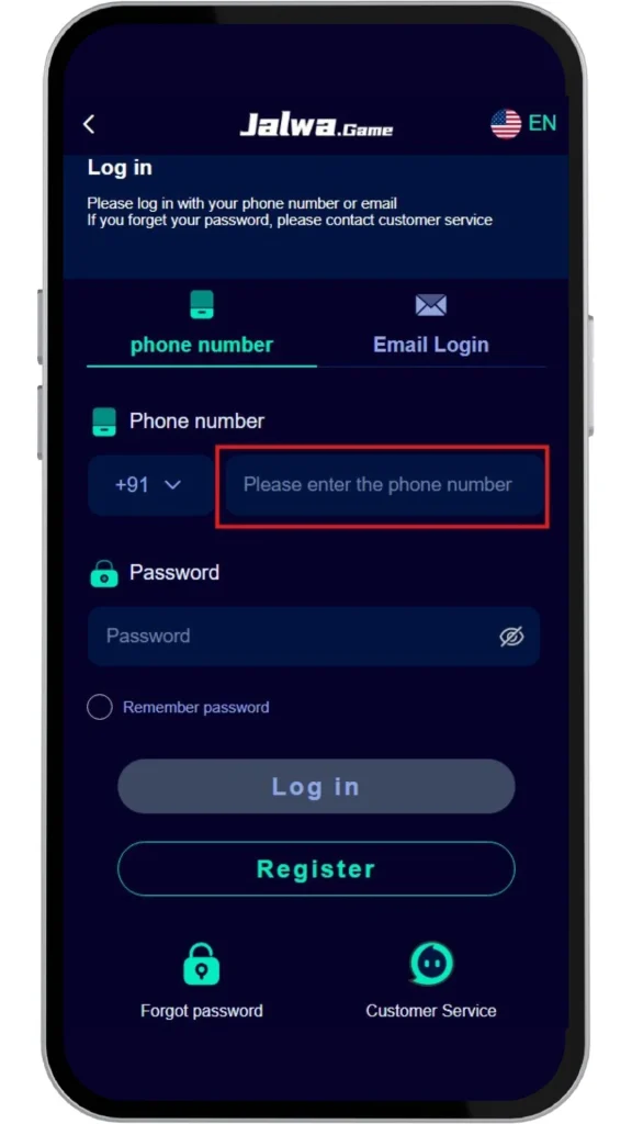 enter registered phone number